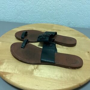Tory Burch Black Leather Lowell Slide Sandals Toe Women Size 7 READ